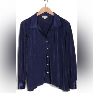 Chenault Rib Knit Button-Up Top size small navy - DC